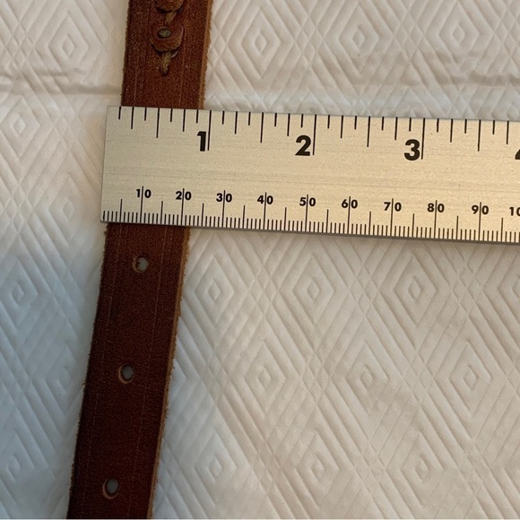 Women’s Genuine Leather Skinny Boho Belt Brass Dot Detail Buckle Small 36” - Picture 11 of 12